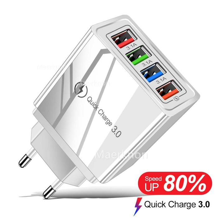 Зарядник iPhone, Samsung, Huawei Xiaomi, др. USB 3,0 4 порта 5V/3A/30W