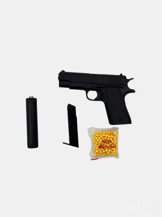 Игрушечный пистолет Airsoft Gun — Металлический корпус, с глушителем