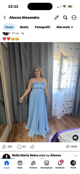Vând rochii de ocazie purtate o singură dată!cea albastră este marimea 44 si cea neagră 42