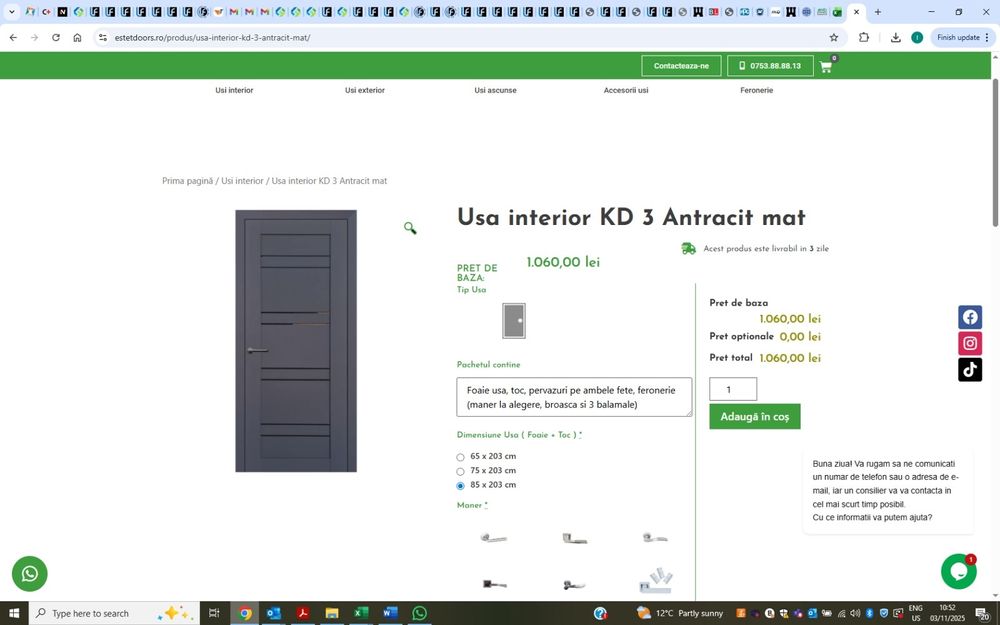 Vând 2 buc usa interior NOi 200х80 GRI (ANTRACIT MAT) cu mici defecte