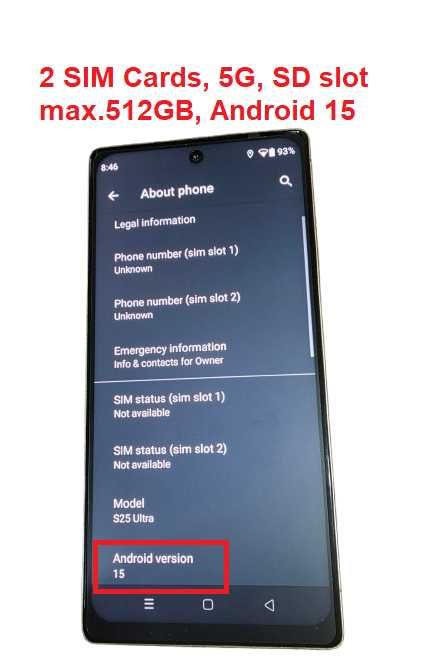 Нов смартфон: model 2026 - 25S, Ultra 5G, 7.5 inch HD display, 2 SIM Cards, SD slot max = 128GB, Android 15, вградена фунция запис телефонни разговори