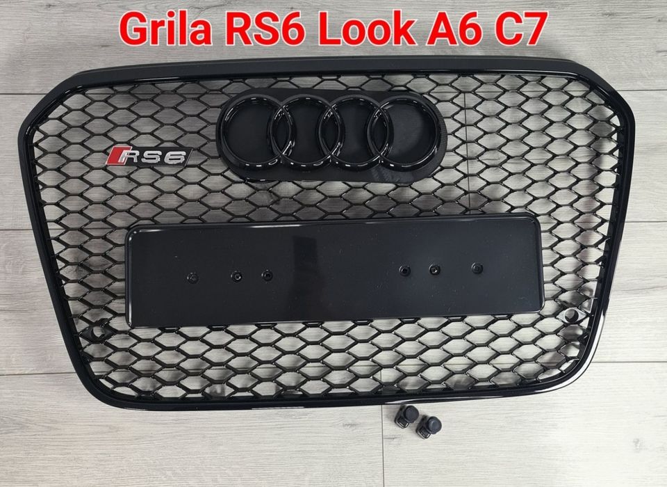 Oferta-Grila-Fagure-Neagra-Lucios-RS6-Look-Audi-A6-C7-Non-Facelift-NFL-2011-2012-2013-2014-2015-Sigle-Logo-Embleme-Incluse-Noua-Calitate-Superioara