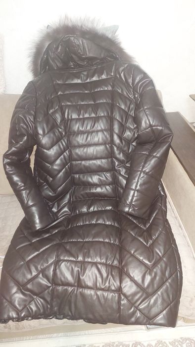 Пуховик пальто экокожа