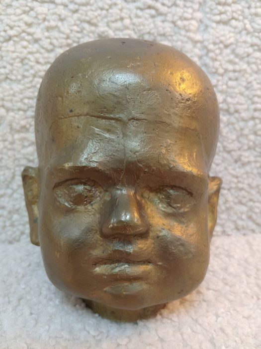 Matriță veche din Bronz masiv - Cap de Păpușă / Jucărie, de colecție, 3 kg