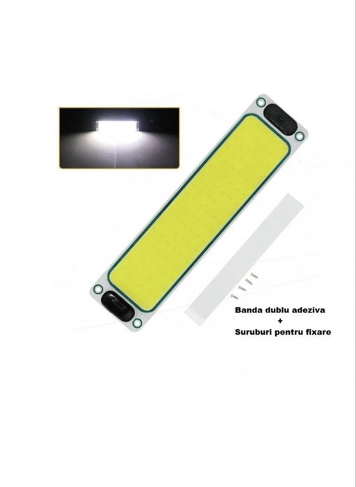 Set 2 Lampi LED COB pentru Iluminat Interior Auto 12-24V, alb, 40x6, 2x1, 2cm