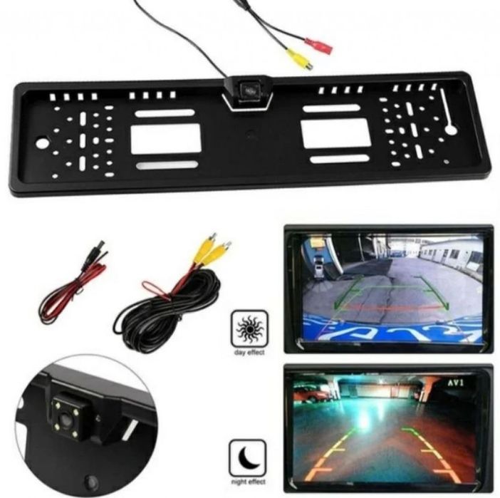 Рамка с камера за регистрационен номер с 4 LED светлини,задно виждане