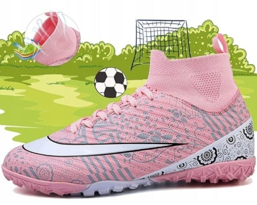 Ghete de fotbal,roz ,piele ecologica,masura 32,34 si 36