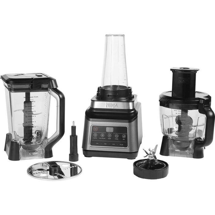 Robot de bucatarie Ninja 3-in-1 cu 5 programe Auto-iQ, BN800EU 1200 W, 3 viteze, bol de 1.8 l, bol de 2.1 l, cana de 0.7 l, negru/argintiu
