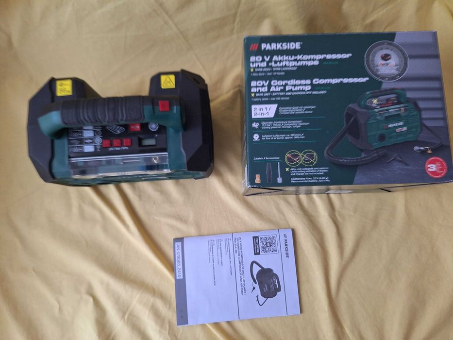 Pompa de aer cu acumulator - Compresor auto 20 V Parkside, 3 in 1