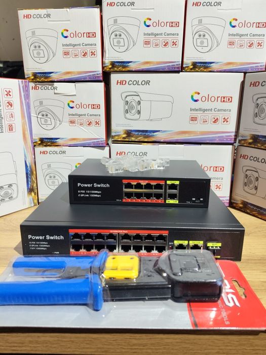 Камеры IP, POE switch, RJ-45, кабель UTP/FTP, все с гарантией! Новое