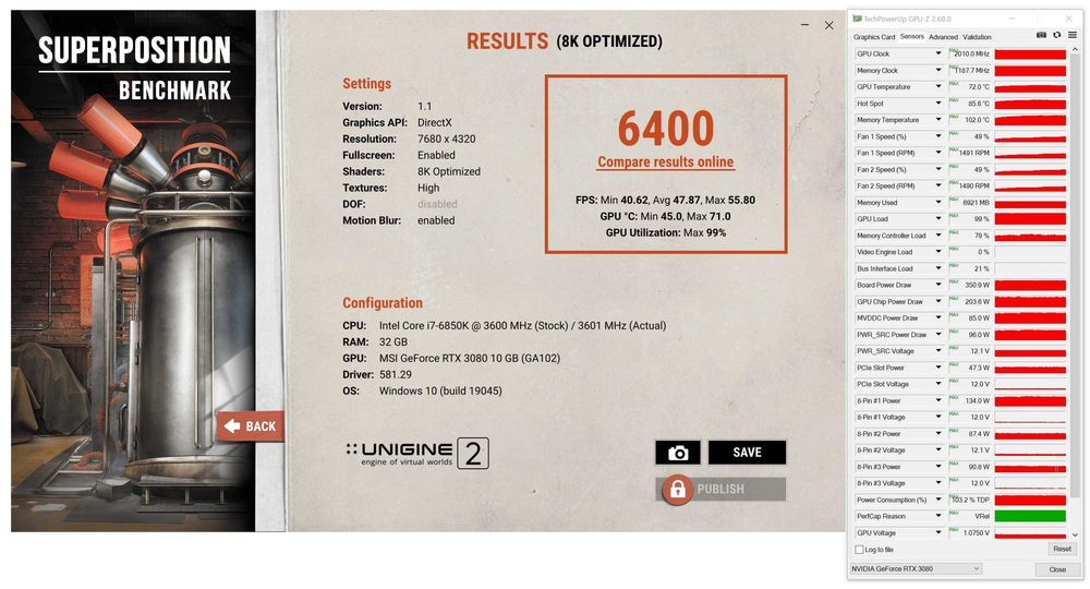 ТОП състояние Видео карта GPU MSI RTX 3080 GAMING X TRIO 10G GDDR6X