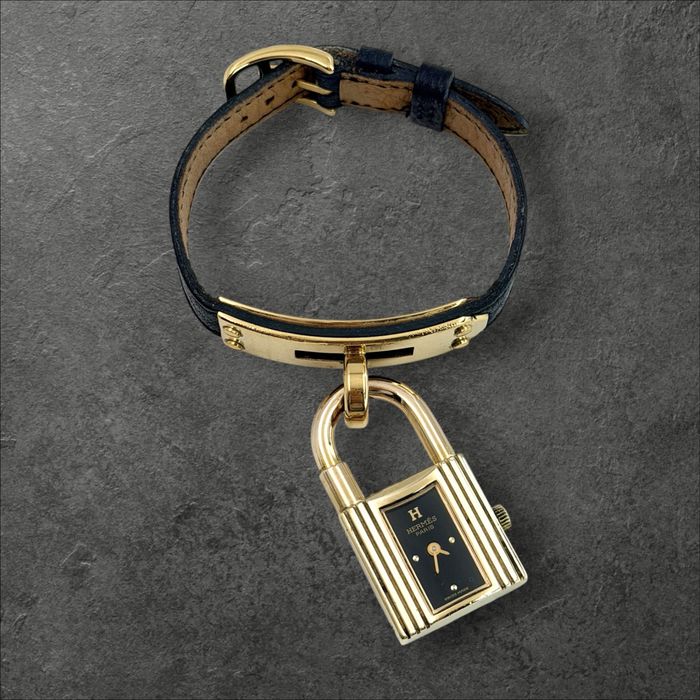 Hermès Kelly Lock Black & Gold (1990s) Дамски часовник 2в1