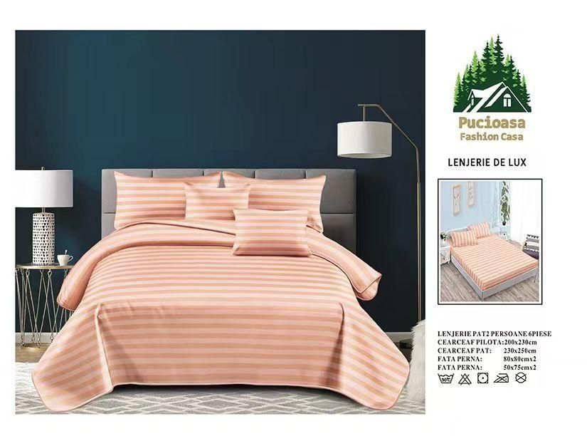 Lenjerie de pat damasc 6 piese cu elastic