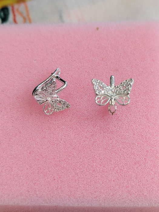 Сребърни обеци 925 „Пеперуди“ с бели циркони – елегантни