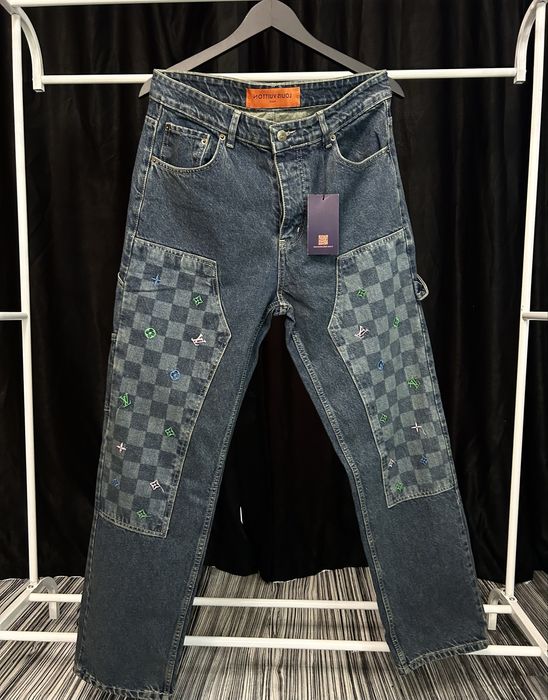Blugi Louis Vuitton Damier Denim Model Nou Premium Bărbați Mărimi 29 31 32 33 34