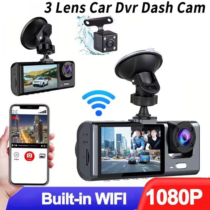 Camera Auto Wifi Full HD,3 camere,Night Vision,Unghi 170°, card inclus