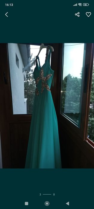 Синя / Тюркоазена дълга официална бална рокля