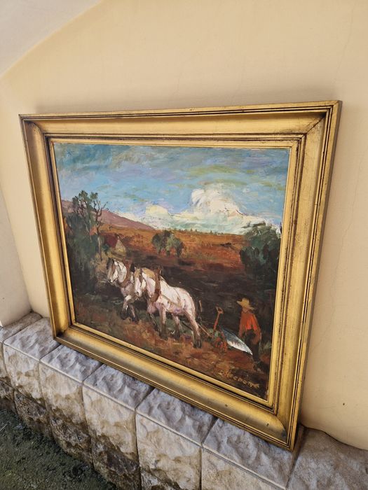 Страхотна антикварна авторска картина масло върху платно