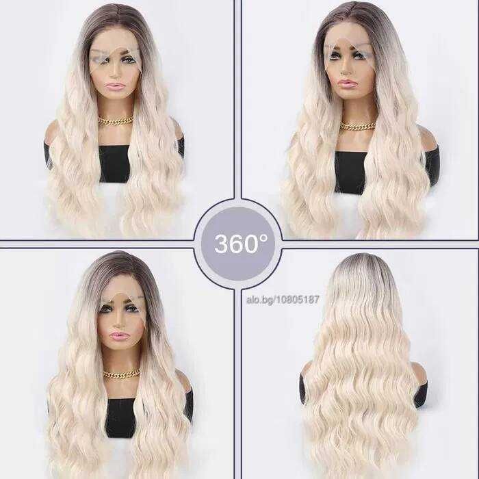 75 см Светло руса дантелена омбре перука с тъмни корени на път 13Х4