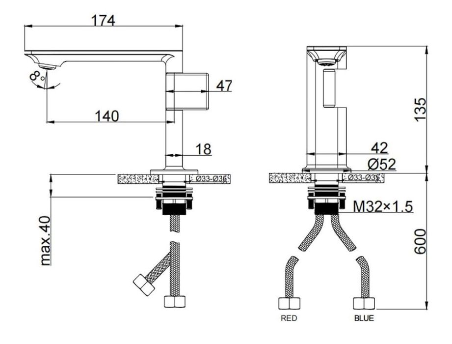 Стилен смесител батерия за баня розе