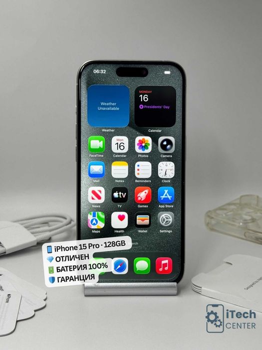 iPhone 15 Pro, 128GB, White, 100% батерия, ОТЛИЧЕН, ГАРАНЦИЯ!