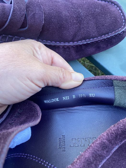 Mocasini lux BALLY bărbați piele întoarsă prună cu/burgundy – Mărimea 45 (31 cm)