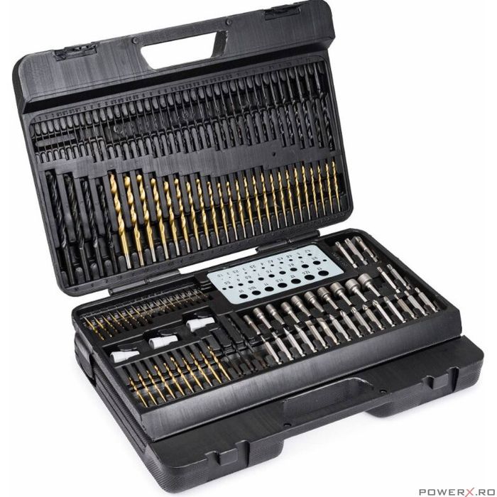 Trusa, set 204 burghie pentru lemn,metal, beton, biti, Powermat