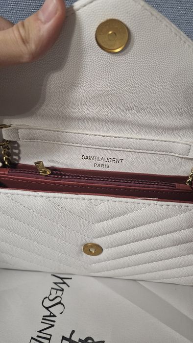 geanta ysl alba cu auriu