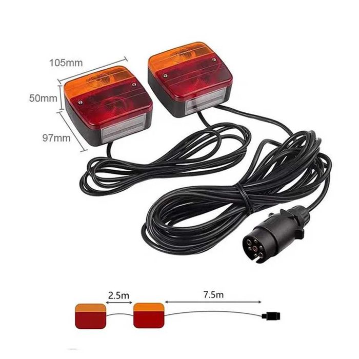 Магнитни стопове за ремарке и колесар, 12V, с кабел 7.5 м