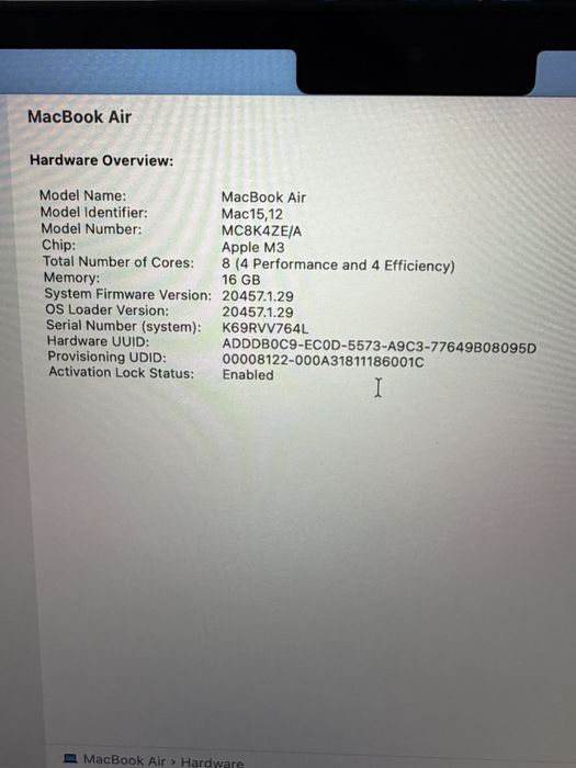 MacBook Air M3 - 16GB RAM, 100% батерия