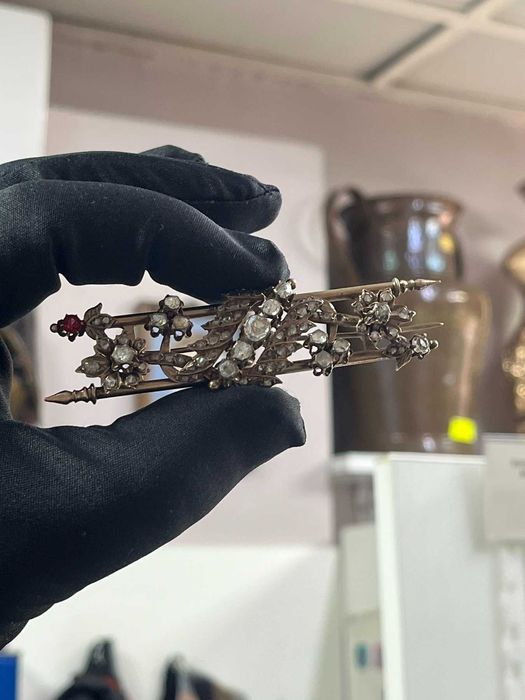 Антична отоманска брошка от 19-ти век с 8K розово злато и диаманти