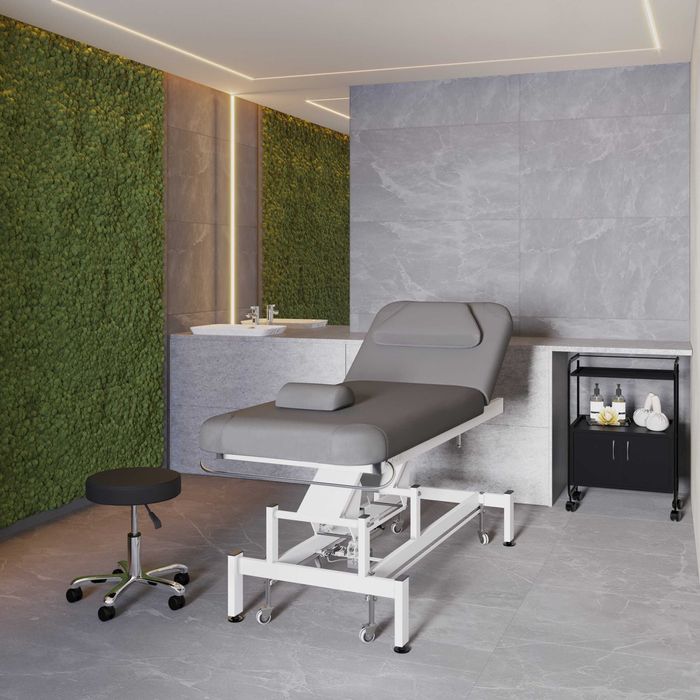 Електрическа кушетка Optima (1 мотор) - бяла/сива 185 х 70 x 60/80 см