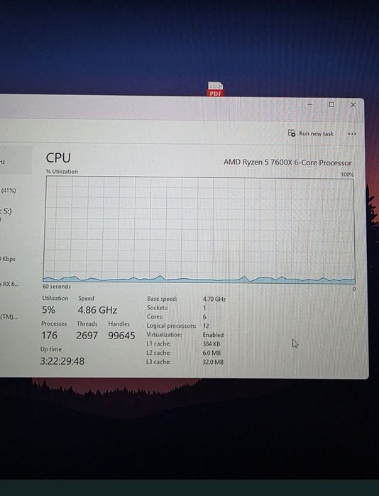 Pc gaming ryzen 5 7600x Rx6600 16gb ram DDR5