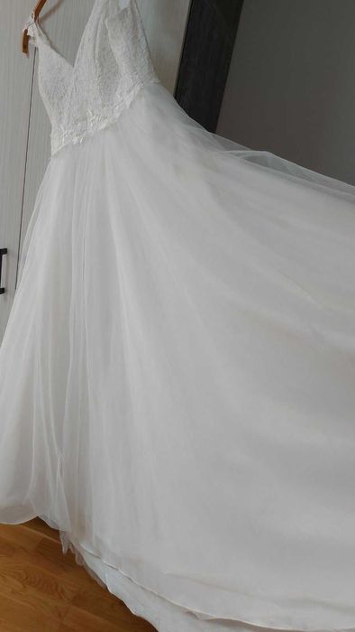 Елегантна булченска рокля, комплект с обувки, бяла дълга рокля и още