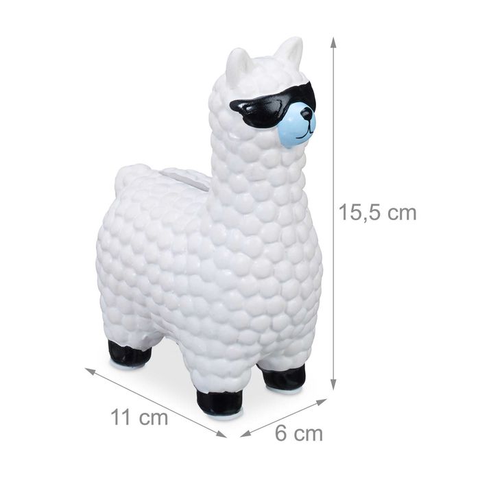 Pusculita Lama Cool design amuzant si ochelari de soare ceramica alb