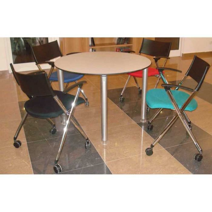 Masa HPL 1.2 m diametru & Otel chrome,cadru metalic solid din oțel