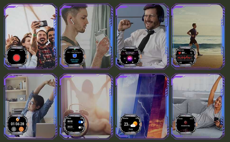 НОВ мъжки смарт часовник NX23, 2" с LED фенерче IP68 водоустойчив...