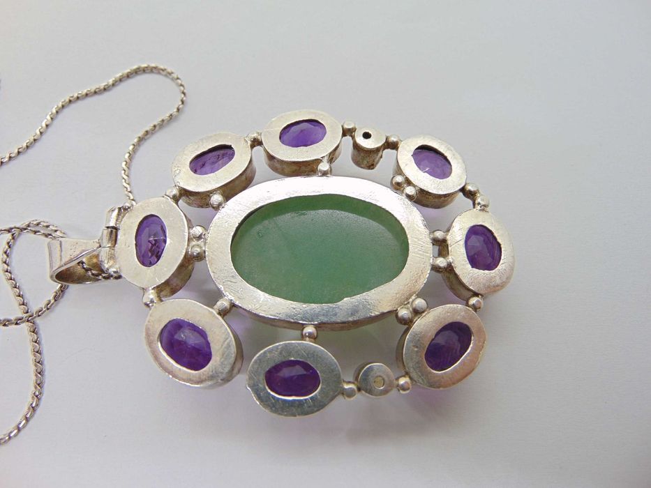 Lant si pandantiv mare din argint cu jad, ametist si citrin