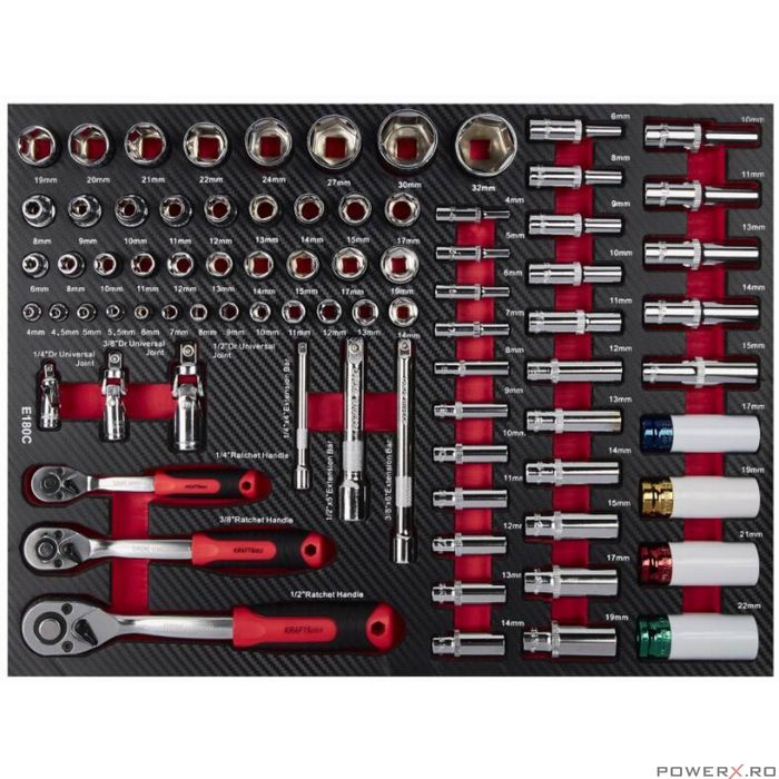 Dulap scule complet, pe roti, 7 sertare, 299 piese, Kraft