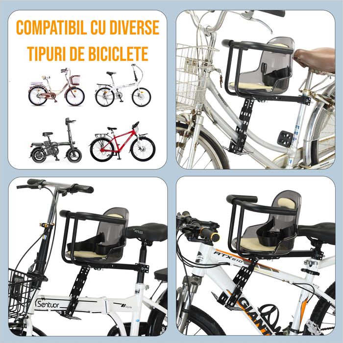 Scaun de copil pentru bicicleta, sarcina 20 kg, kit montaj complet