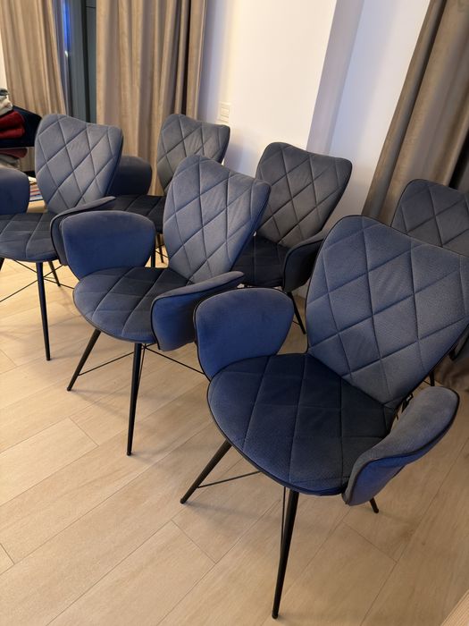 Set 6 scaune cu brate pentru living sau terasa interioara, albastru