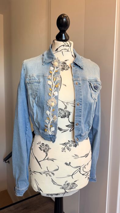 Geaca de blugi denim / S / dantela ștrasuri mărgele / impecabila