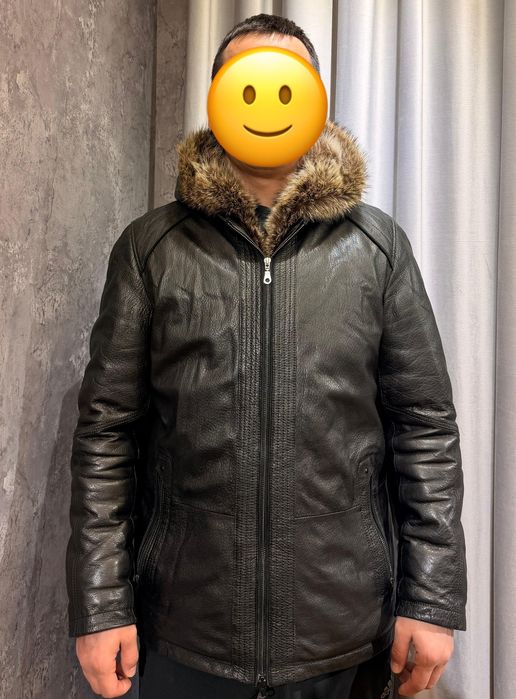 кожанная парка с волчим мехом