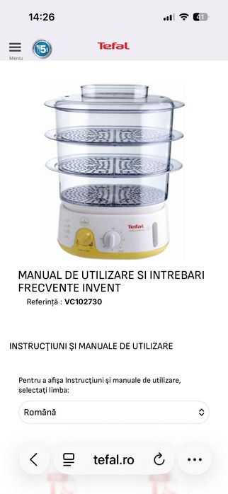 Aparat de gatit cu aburi Tefal VC 102730 Simply Invent