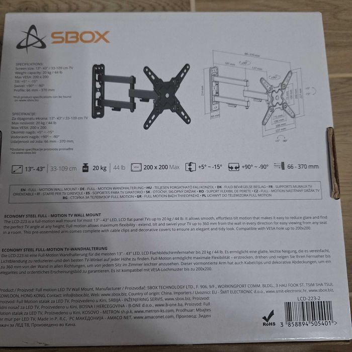 Suport tv nou SBox 13''-43''/20 kg