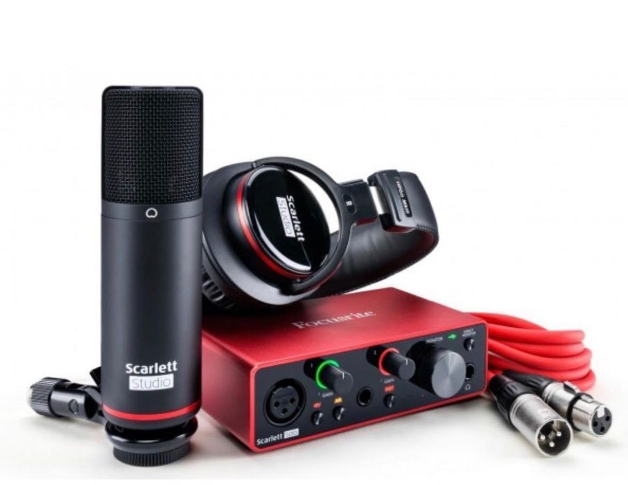kit studio placa de sunet microfon stand monitoare pop filter casti