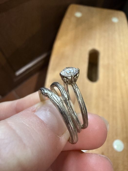 Set verighete + inel de logodna aur alb 14k si moissanite