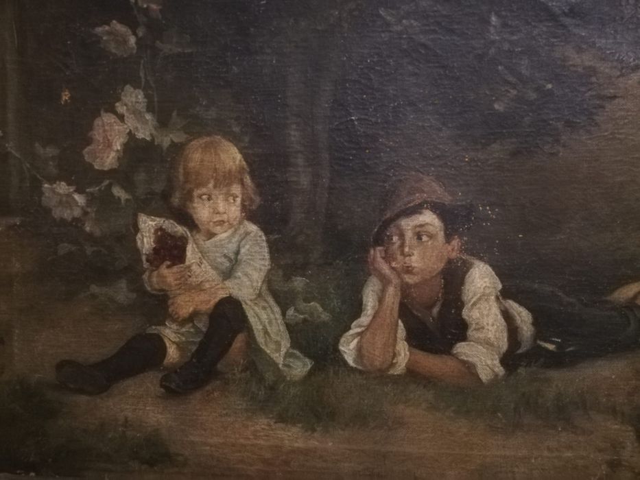 Tablou, foarte, vechi, pictat, panza