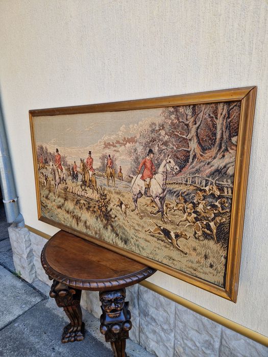 Прекрасен голям антикварен белгийски гоблен