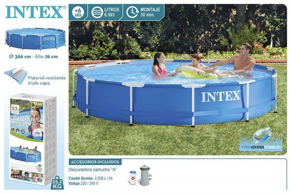 Бассейн 3.66х76см+фильтр-насоса intex каркасный  6.502 литр